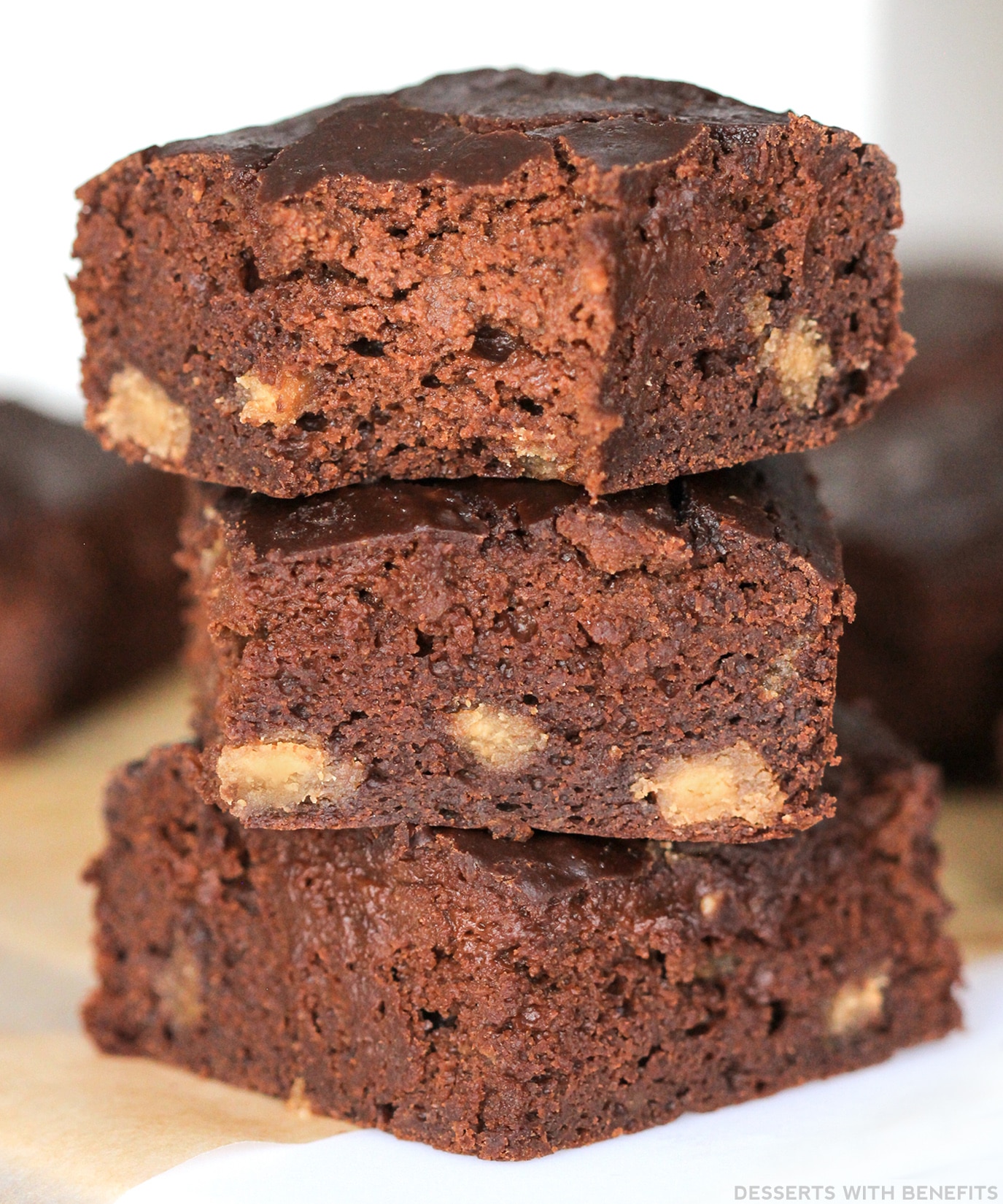 Healthy Peanut Butter Brownies with Homemade Peanut Butter Chips