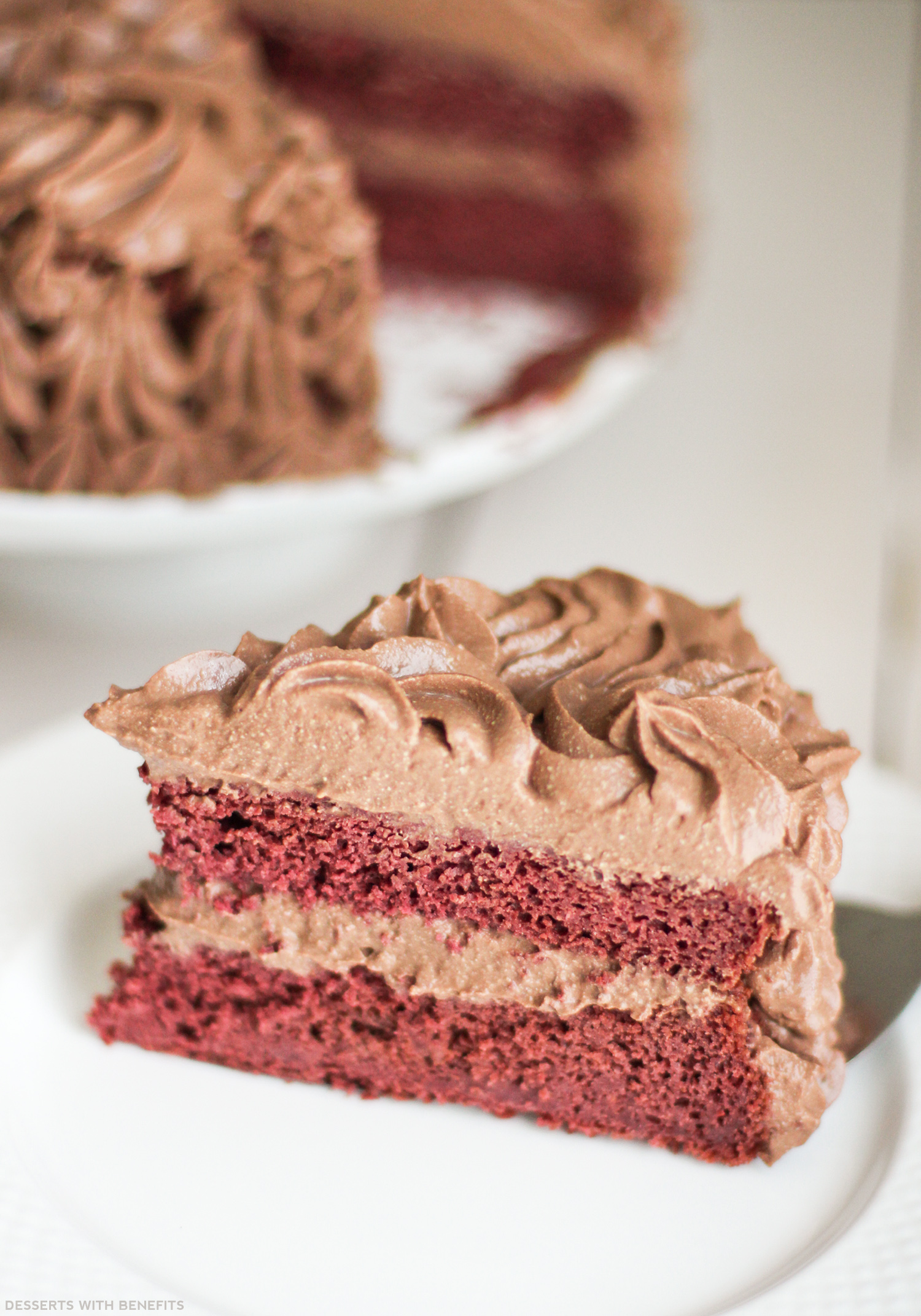 Healthy Vegan Red Velvet Cake + Chocolate Mousse Frosting (gluten free)