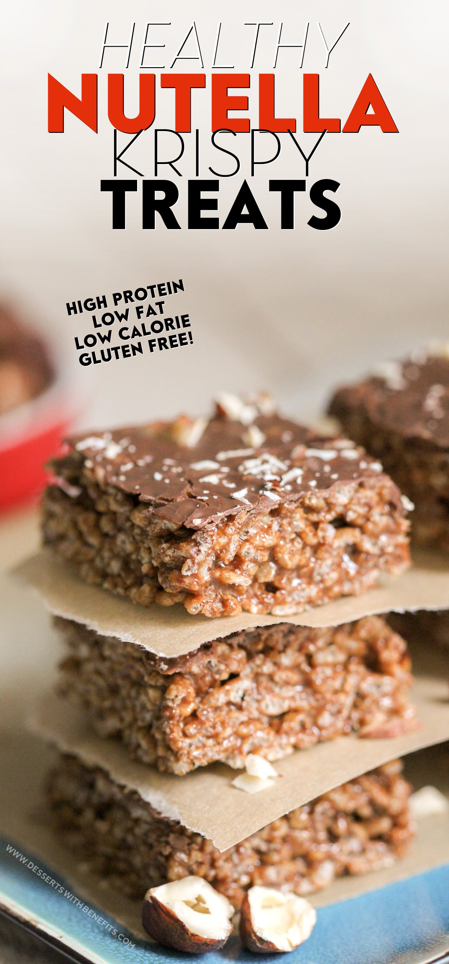 Healthy Nutella Krispy Treats recipe -- chewy, crunchy, sweet, rich, and OH SO GOOD! (refined sugar free, high protein, gluten free) -- Healthy Dessert Recipes at Desserts with Benefits