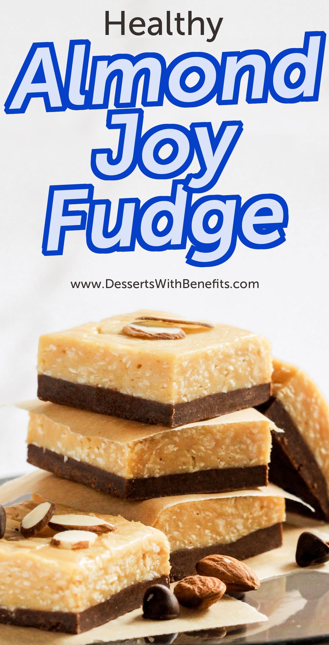 This Almond Joy Candy Fudge is healthy but doesn't taste healthy at all. It's just as soft, sweet and chewy as the original, but without the white sugar, hydrogenated oil, preservatives, and artificial ingredients. This fudge is refined sugar free, high fiber, high protein, and gluten free too!