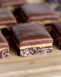 Healthy Triple Decker Chocolate Peanut Butter Fudge (refined sugar free, gluten free, high protein, no bake)