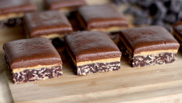 Healthy Triple Decker Chocolate Peanut Butter Fudge (refined sugar free, gluten free, high protein, no bake)