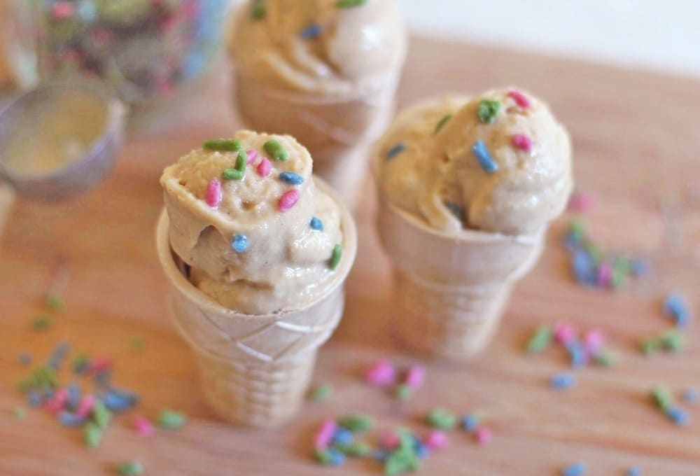 Can't choose between ice cream or cake? Have BOTH with this healthy Cake Batter Ice Cream recipe! It's low fat, sugar free, high protein, and vegan!