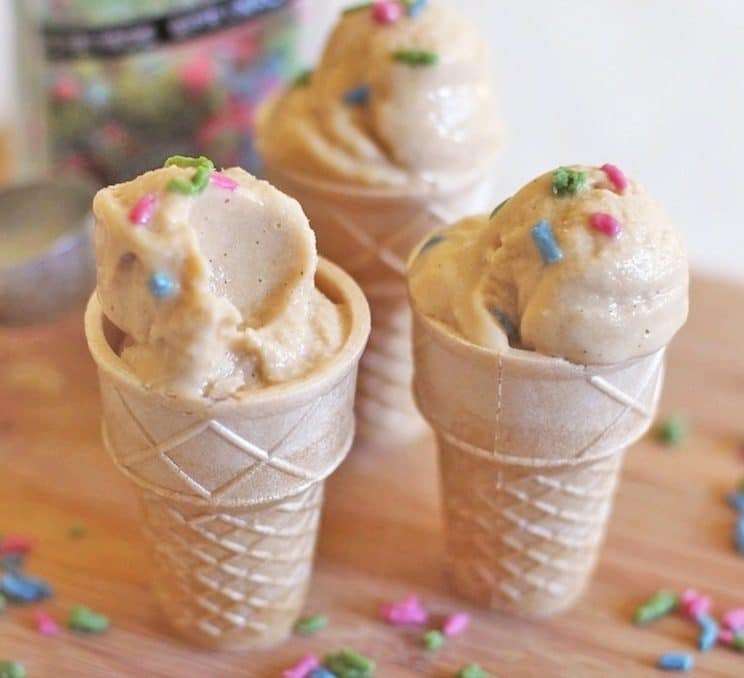 Can't choose between ice cream or cake? Have BOTH with this healthy Cake Batter Ice Cream recipe! It's low fat, sugar free, high protein, and vegan!