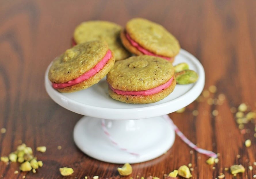 Healthy Pistachio Macarons with Strawberry "Buttercream" Filling