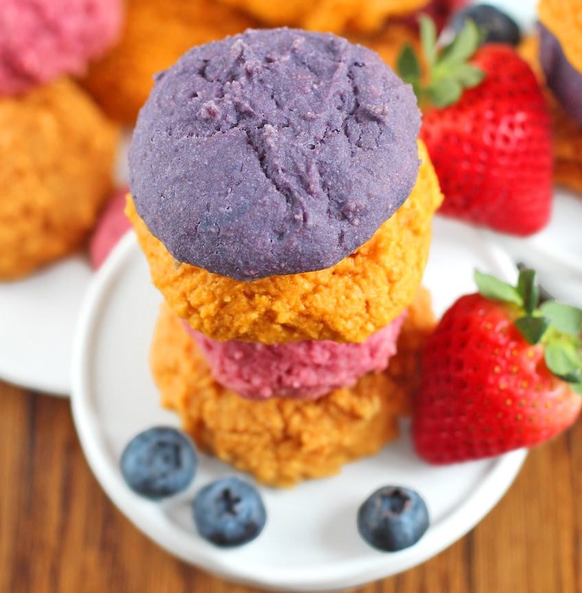 These Healthy Jello Muffin Top Cookies are sweet, fun, colorful, and delicious, you'd never guess that they're sugar free, low fat, gluten free, and vegan!