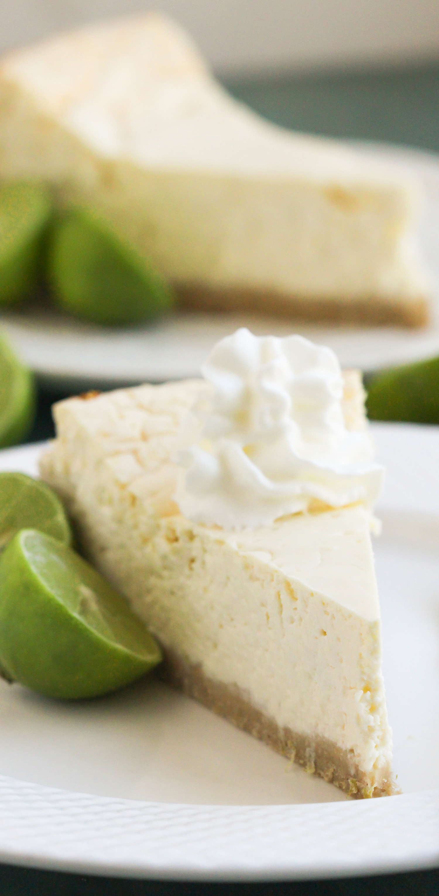 This Healthy Key Lime Cheesecake tastes like Key Lime Pie but in CHEESECAKE form! Each bite is sweet, refreshing, and delicious, you'd never suspect it's sugar free, gluten free, and high protein. -- Healthy Dessert Recipes with sugar free, low calorie, low fat, high protein, gluten free, dairy free and vegan options at the Desserts With Benefits Blog (www.DessertsWithBenefits.com)