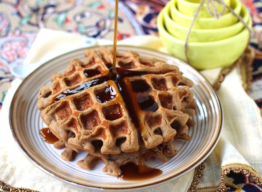Healthy Quinoa Protein Waffles! These waffles are super soft and fluffy, yet refined sugar free, gluten free, and high protein!