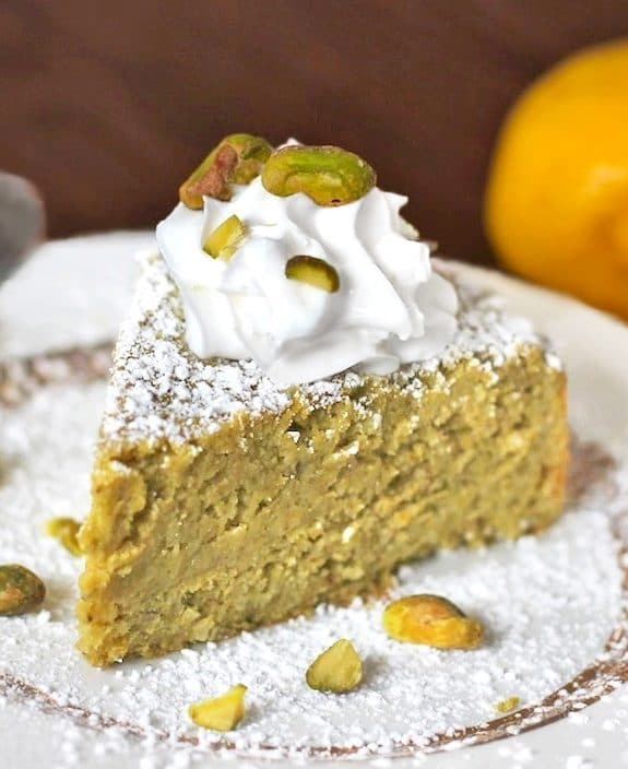 This Healthy Whole Lemon Pistachio Cake is sweet, moist, delicious, and sophisticated. It doesn't taste sugar free, gluten free, and high protein one bit!