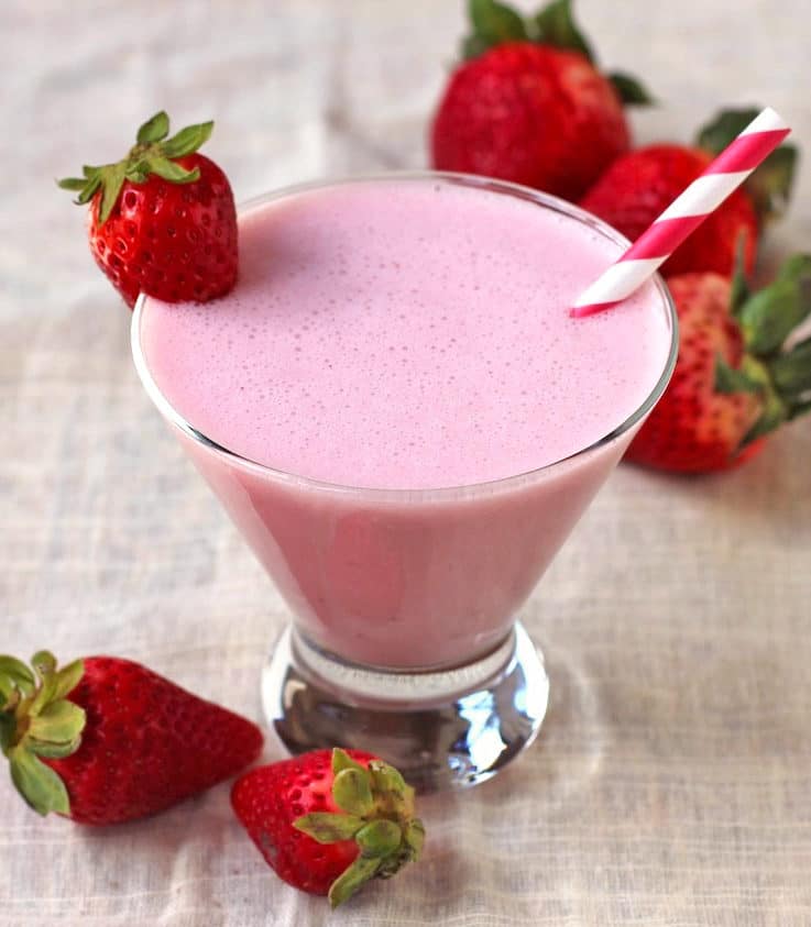 Remember that sweet pink drink from your childhood? Now you can make it again, guilt-free, thanks to this fat free, refined sugar free, and vegan Healthy Homemade Strawberry Milk recipe!