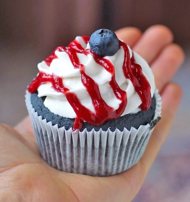 These healthy Blue Velvet Cupcakes are the PERFECT dessert for July 4th! These delicious, moist cupcakes are refined sugar free, low fat, and gluten free!