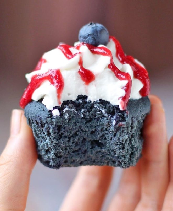 These healthy Blue Velvet Cupcakes are the PERFECT dessert for July 4th! These delicious, moist cupcakes are refined sugar free, low fat, and gluten free!