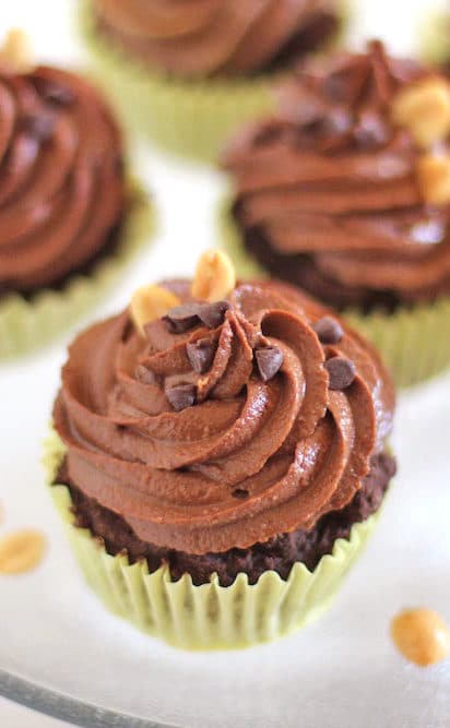 Healthy Reese's Cupcakes (Gluten Free Chocolate Cupcakes with Peanut Butter Filling and Chocolate Peanut Butter Frosting)