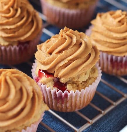 Healthy Peanut Butter and Jelly Cupcakes (sugar free, high protein, high fiber, gluten free, dairy free, vegan)