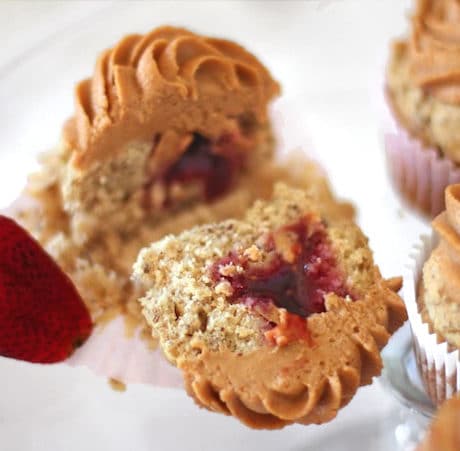 Healthy Peanut Butter and Jelly Cupcakes (sugar free, high protein, high fiber, gluten free, dairy free, vegan)