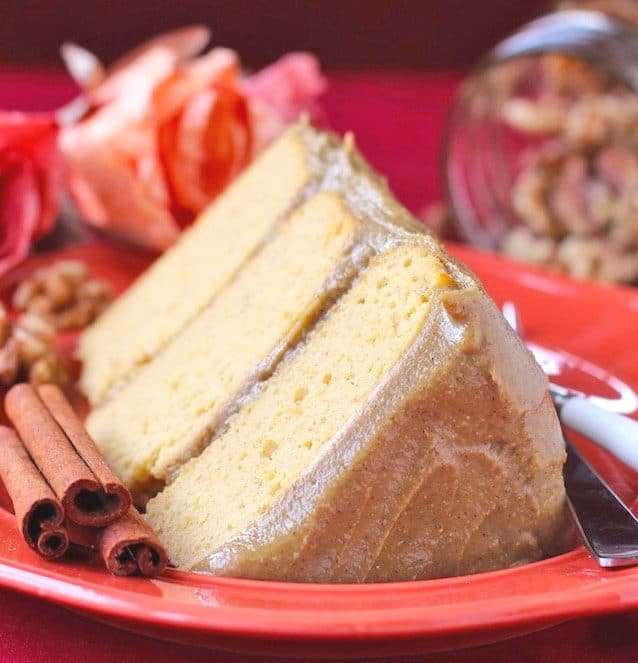 Healthy Pumpkin Cake with Butterscotch Frosting (gluten free, sugar free, low fat, high protein)