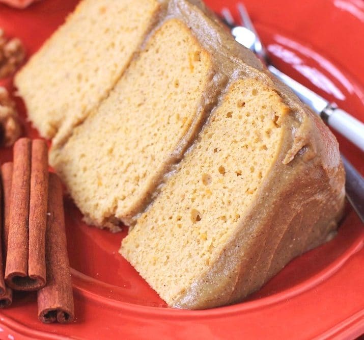 Healthy Pumpkin Cake with Butterscotch Frosting (gluten free, sugar free, low fat, high protein)