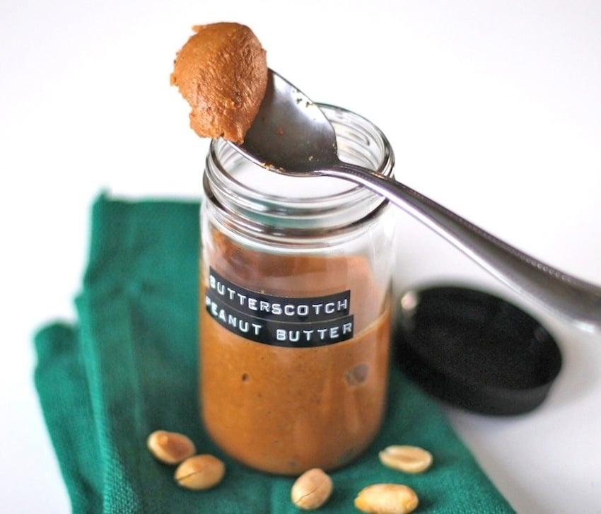 This Healthy Homemade Butterscotch Peanut Butter Spread is way more flavorful than regular peanut butter, yet low sugar, gluten free, dairy free, and vegan.