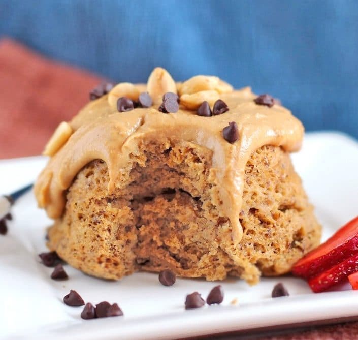 You can make this Healthy Single-Serving Peanut Butter Microwave Cake with Peanut Butter Frosting in 5 minutes, and it doesn't taste healthy one bit!