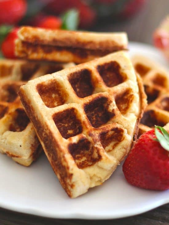 These Healthy Gluten-Free Waffles are SUPER soft, fluffy, moist, and sweet! You'd never know this recipe is sugar free, low carb, low fat, and high protein.