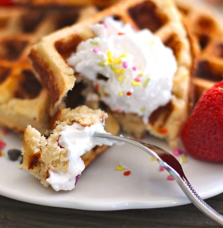 These Healthy Gluten-Free Waffles are SUPER soft, fluffy, moist, and sweet! You'd never know this recipe is sugar free, low carb, low fat, and high protein.