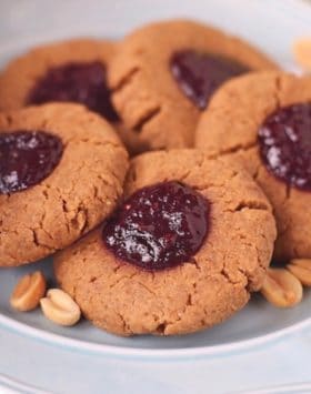 Healthy Peanut Butter and Jelly Thumbprint Cookies - Healthy Dessert Recipes at Desserts with Benefits