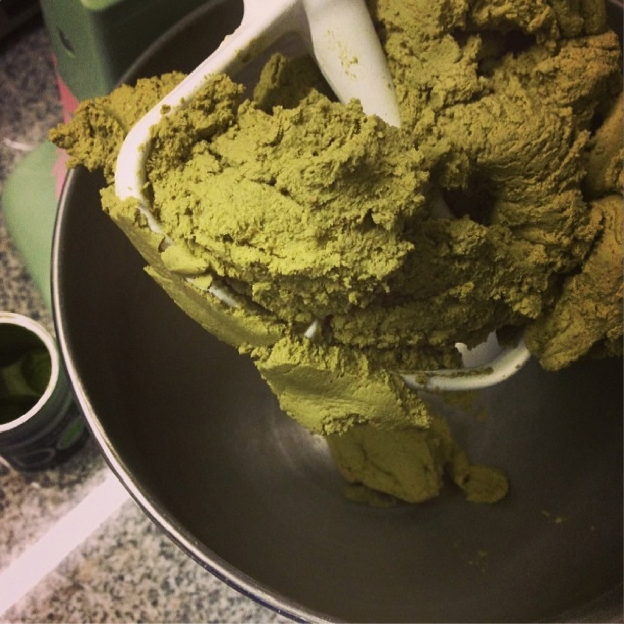 Healthy Matcha Green Tea DIY Protein Bars being made in a stand mixer - Healthy Dessert Recipes at Desserts with Benefits