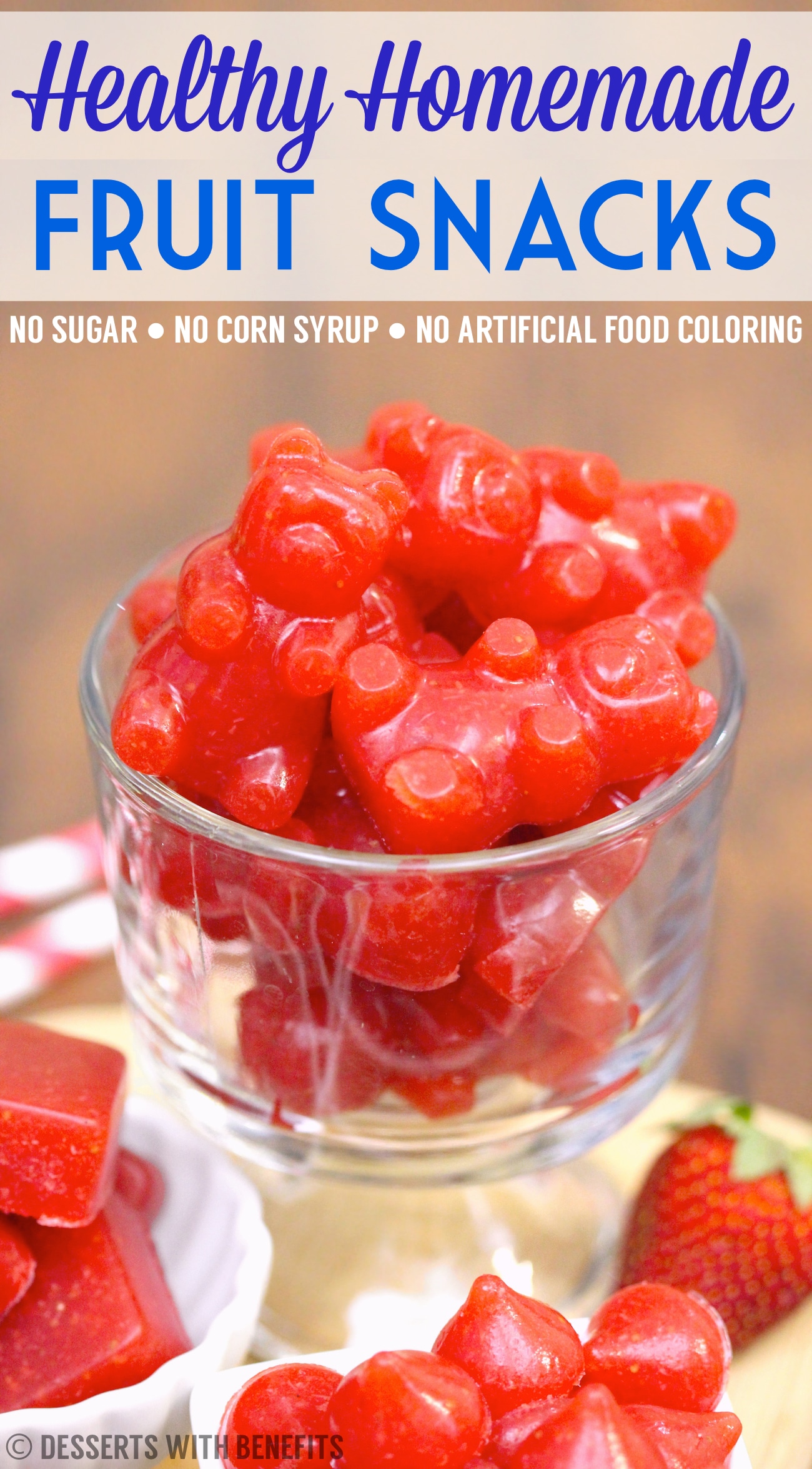 These Healthy Homemade Fruit Snacks taste just like the storebought version, except these are BETTER, made all natural, fat free, sugar free, and low carb! -- Healthy Dessert Recipes at the Desserts With Benefits Blog