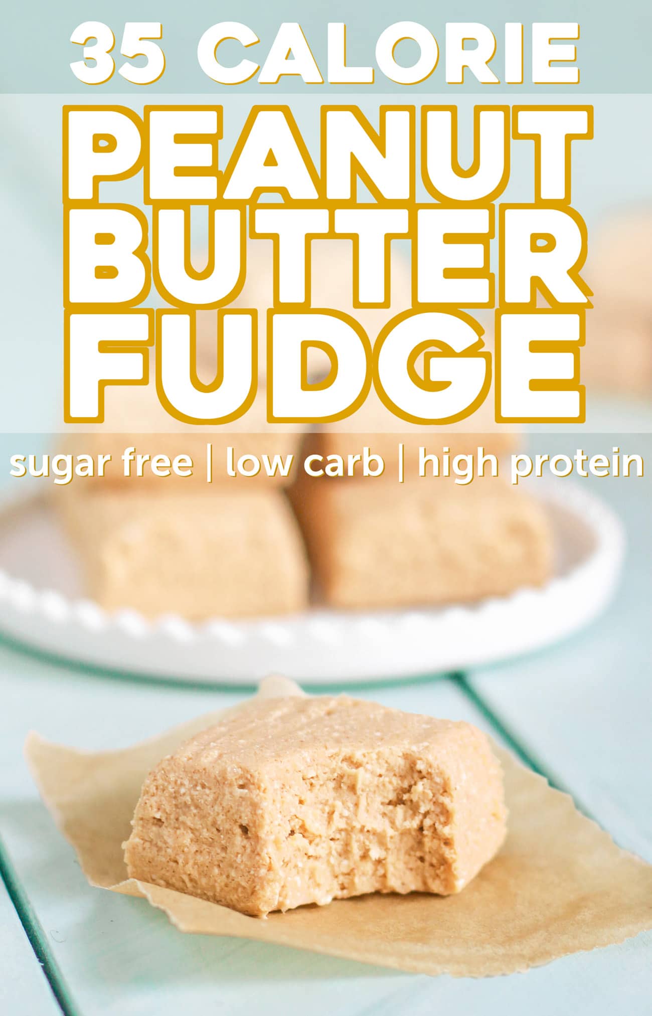 This 35-calorie Peanut Butter Fudge is rich and sweet, yet secretly healthy with only 1g of fat plus 4.5g of protein! No need for the butter, sugar, and corn syrup. You'd never know it's sugar free, low carb, keto-friendly, low fat, and high protein!