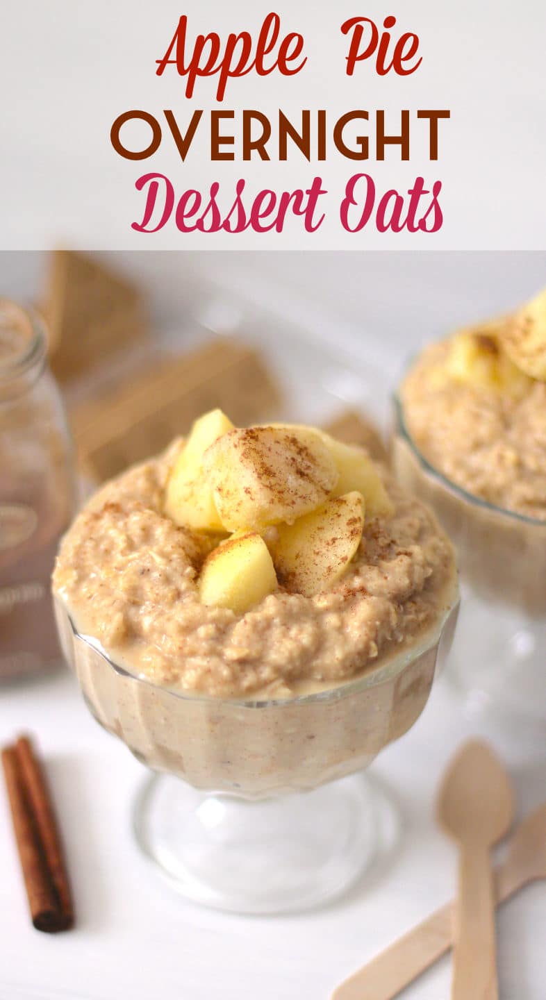 These Healthy Apple Pie Overnight Dessert Oats are sweet, yet sugar free, gluten free, and vegan, and they're the PERFECT thing for the morning sweet tooth! -- Healthy Dessert Recipes at the Desserts With Benefits Blog