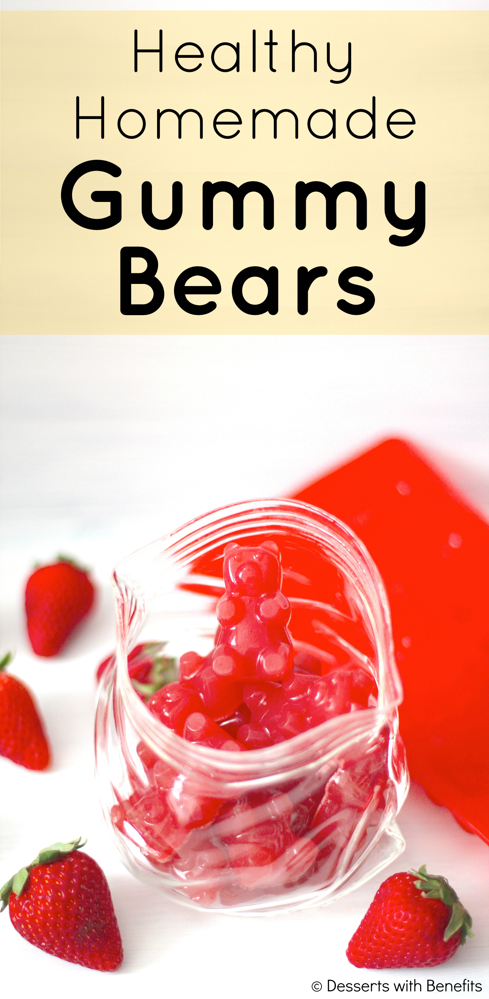 Healthy Homemade Strawberry Gummy Bears recipe (refined sugar free, fat free, low carb, gluten free) - Healthy Dessert Recipes at Desserts with Benefits