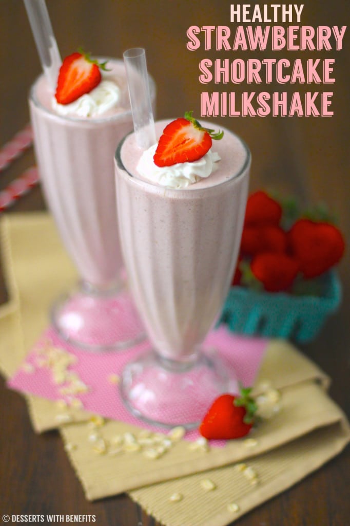 Healthy Strawberry Shortcake Milkshake Recipe | gluten free, sugar free