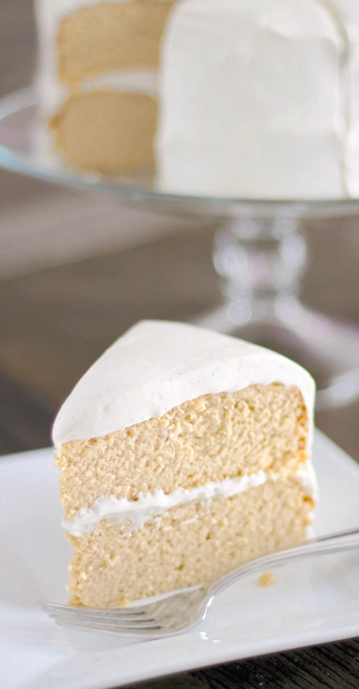 Healthy Low Carb and Gluten Free Vanilla Cake with Vanilla Bean Cream Cheese Frosting - Healthy Dessert Recipes at Desserts with Benefits