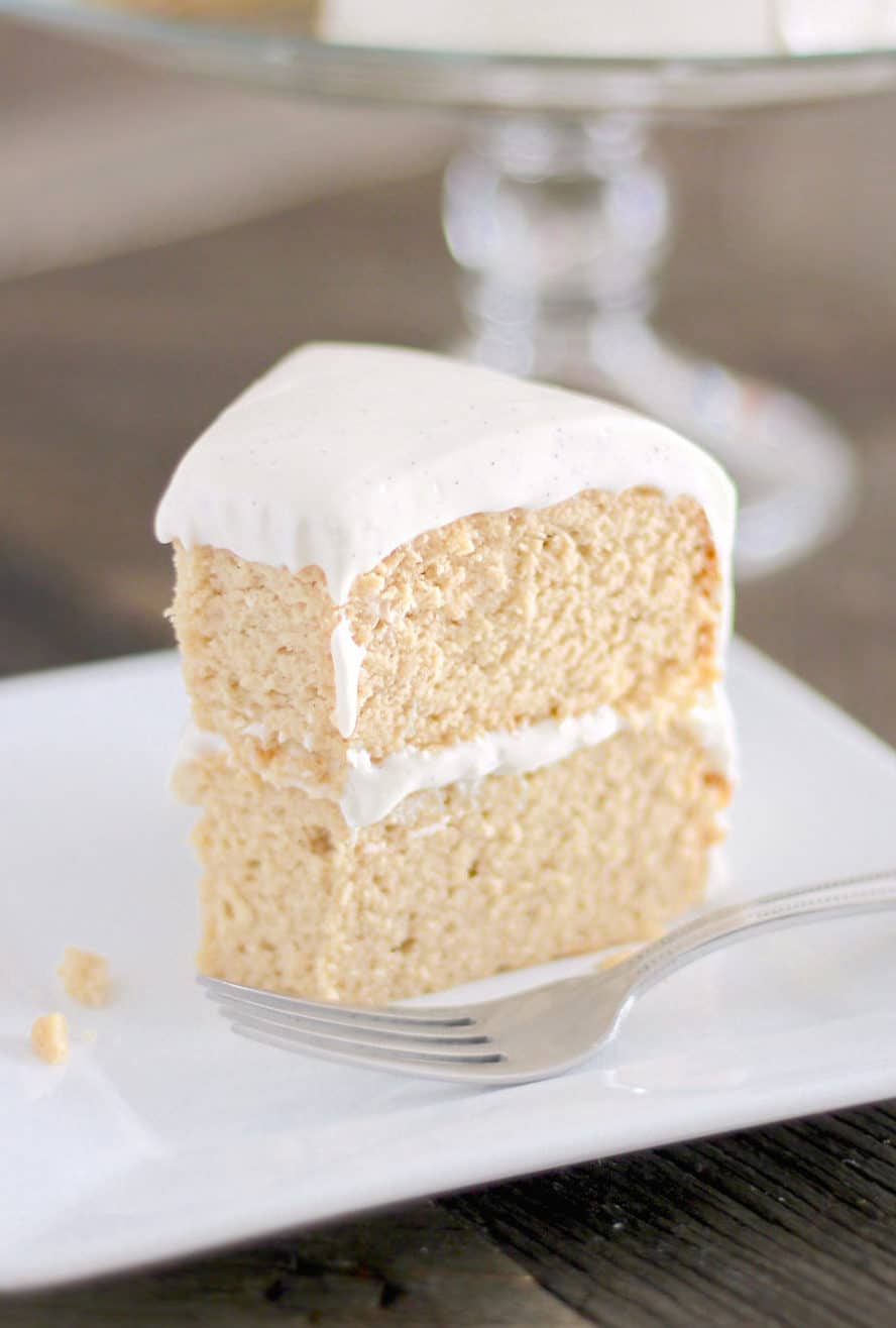 Healthy Low Carb and Gluten Free Vanilla Cake with Vanilla Bean Cream Cheese Frosting - Healthy Dessert Recipes at Desserts with Benefits