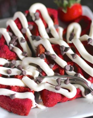 Healthy Low Carb and Gluten Free Red Velvet Waffles with Cream Cheese Frosting (sugar free, low carb, low fat, high fiber, high protein, gluten free) - Healthy Dessert Recipes at Desserts with Benefits