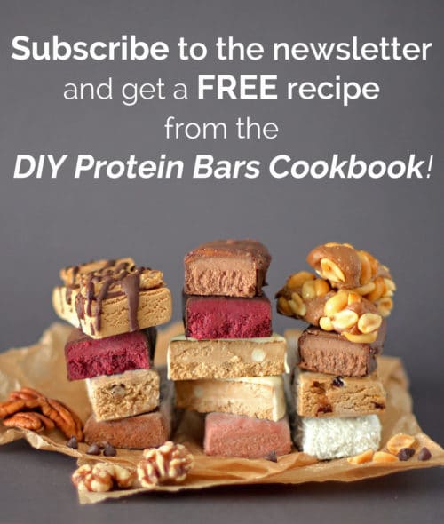 Subscribe to the Desserts With Benefits newsletter and never miss a recipe, get treated with exclusive goodies, and get a FREE recipe from the DIY Protein Bars Cookbook!