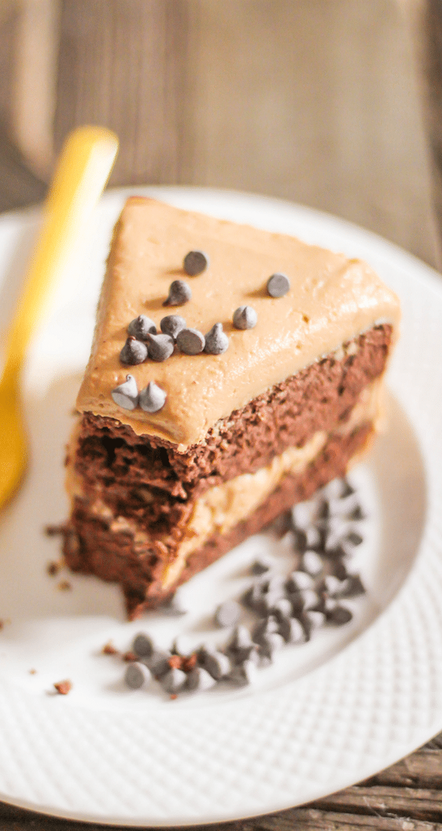 Healthy Chocolate Cake with Peanut Butter Frosting recipe (sugar free, low carb, high protein, gluten free) - Desserts with Benefits