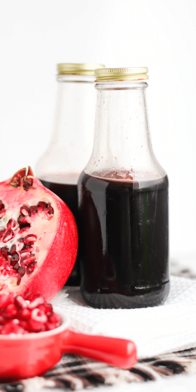 This Healthy Homemade Grenadine (aka pomegranate bar syrup) is made without the refined sugar, corn syrup, artificial colorings, and artificial flavorings!