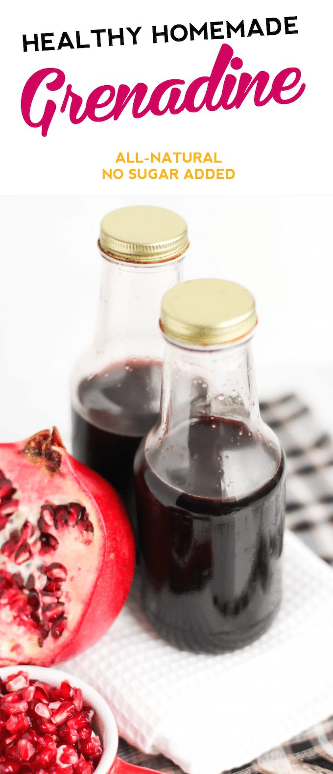This Healthy Homemade Grenadine (aka pomegranate bar syrup) is made without the refined sugar, corn syrup, artificial colorings, and artificial flavorings!