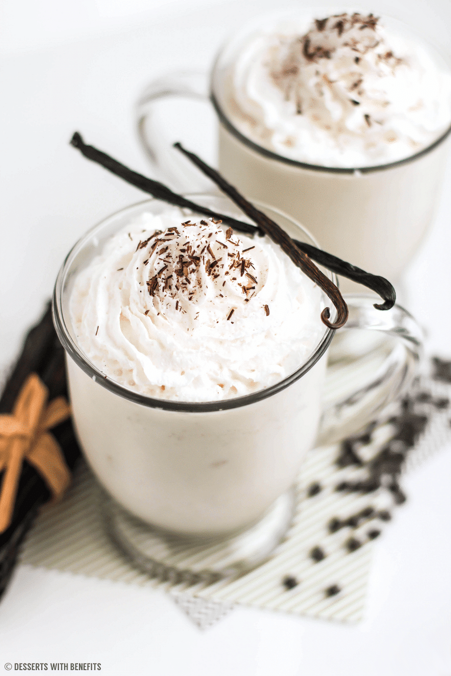 If you're craving Starbucks Frappuccinos but don't have the time or patience to stand in line, make this low fat, healthy Homemade Vanilla Bean Frappuccino!