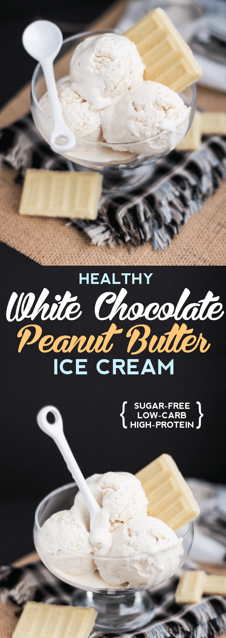 Healthy White Chocolate Peanut Butter Ice Cream recipe (sugar free, low carb, high protein) - Desserts with Benefits