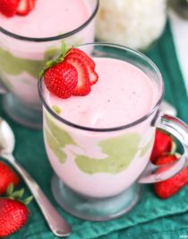 Healthy Matcha Green Tea Swirled Strawberry Ice Cream made with Wink (refined sugar free, high protein) - Desserts with Benefits
