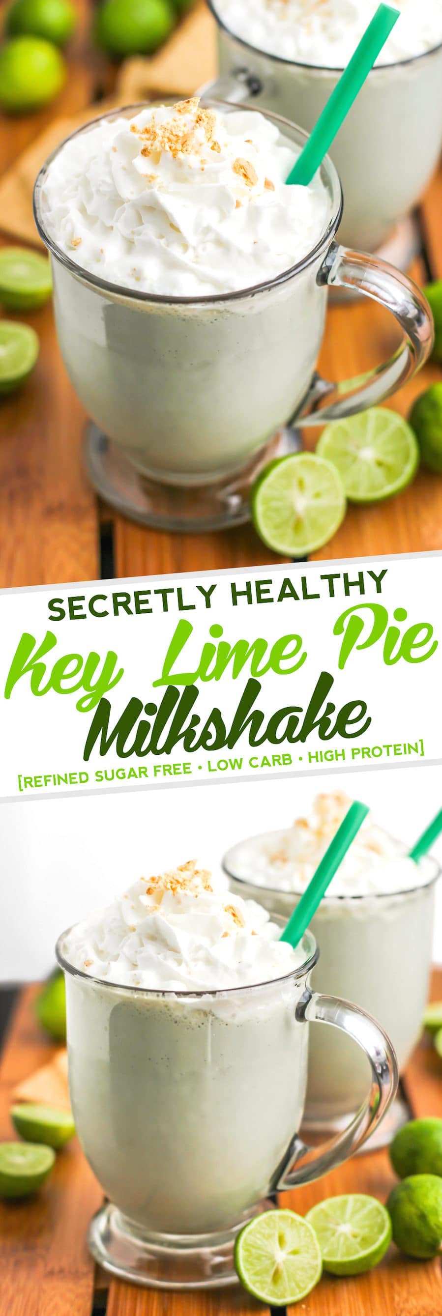 Healthy Key Lime Pie Milkshake (refined sugar free, low carb, high protein, gluten free) - Desserts with Benefits