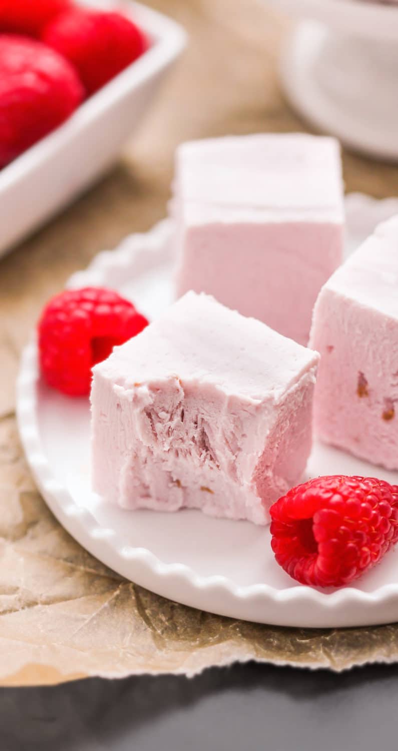 Healthy Raspberry Coconut Fudge (refined sugar free, low carb, high protein) - Desserts with Benefits