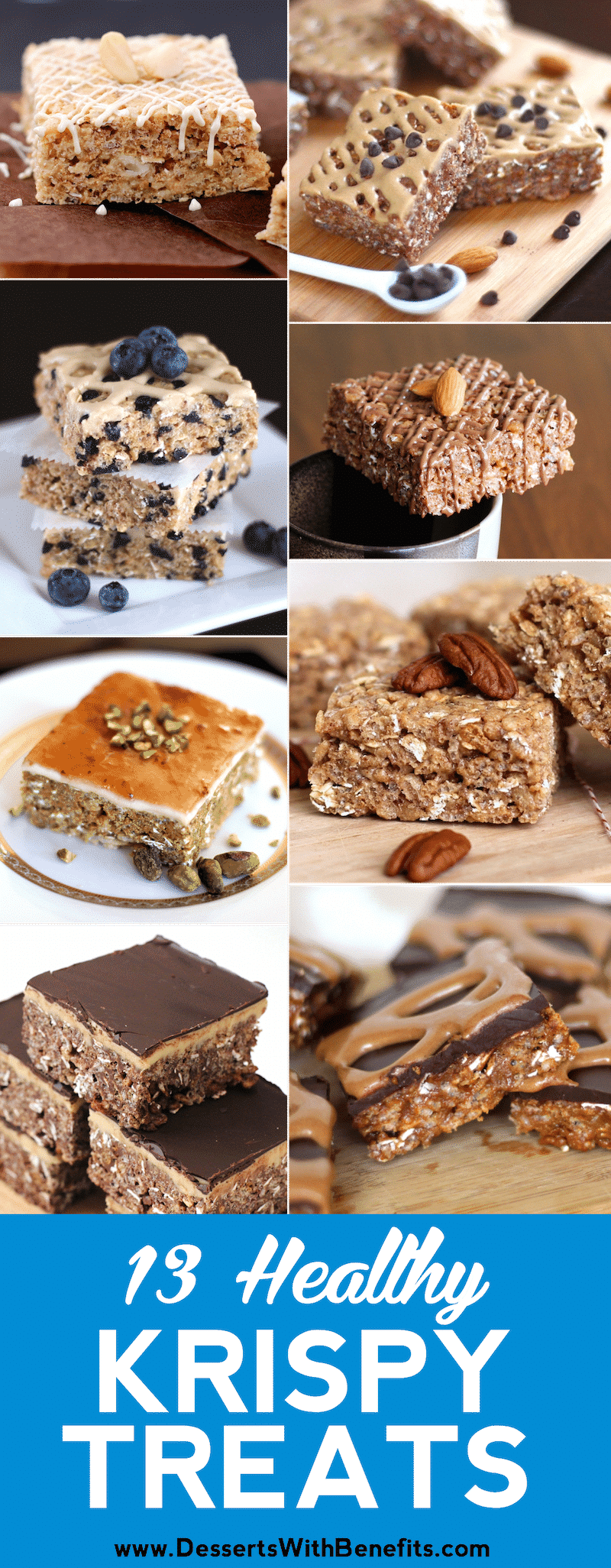 13 Healthy Krispy Treats Recipes (no bake, gluten free, refined sugar free, high protein) - Desserts with Benefits