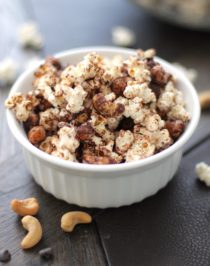 Healthy Chocolate Cashew Popcorn – the Perfect Snack for Game Day! (sugar free, low fat, high protein, high fiber, gluten free, dairy free, vegan) - Healthy Dessert Recipes at Desserts with Benefits