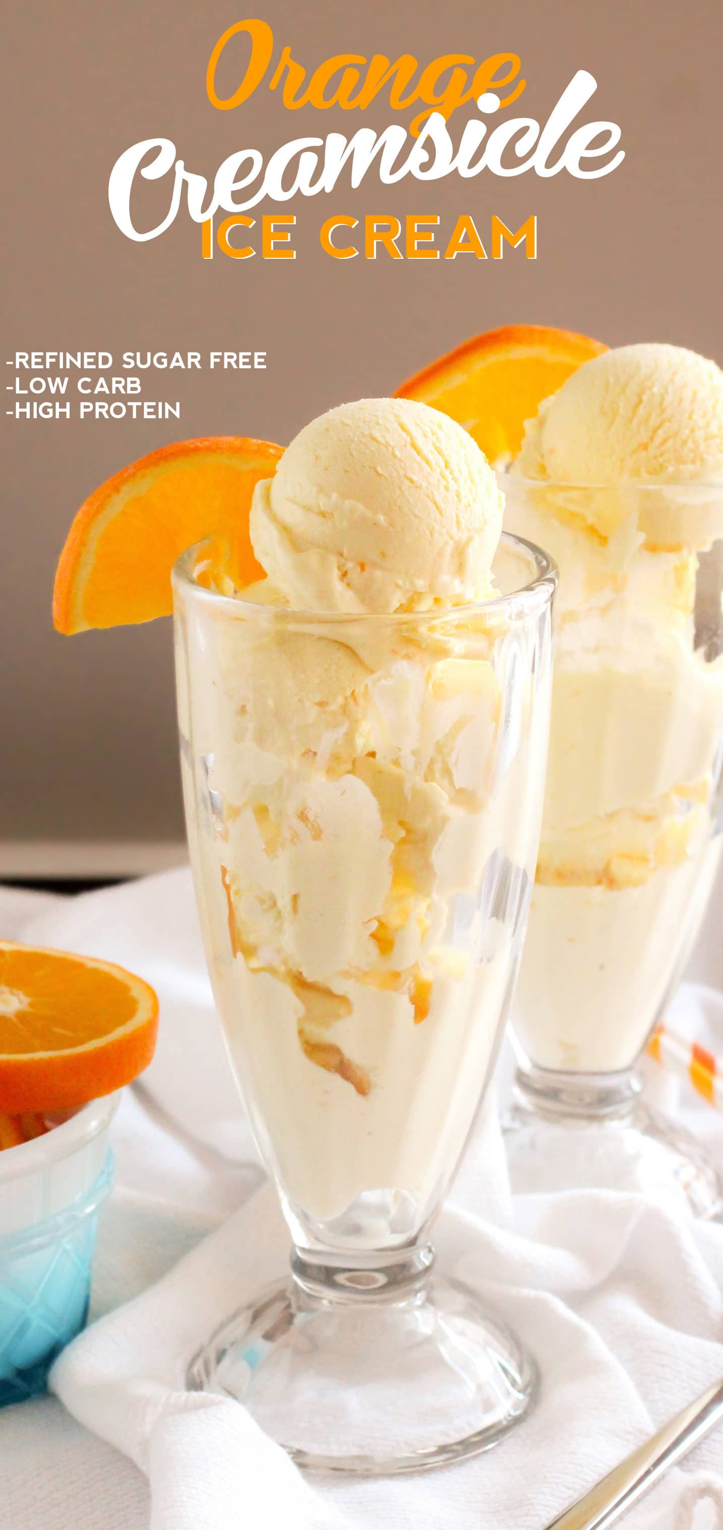 Healthy Orange Creamsicle Ice Cream (refined sugar free, low carb, high protein) - Healthy Dessert Recipes at Desserts with Benefits