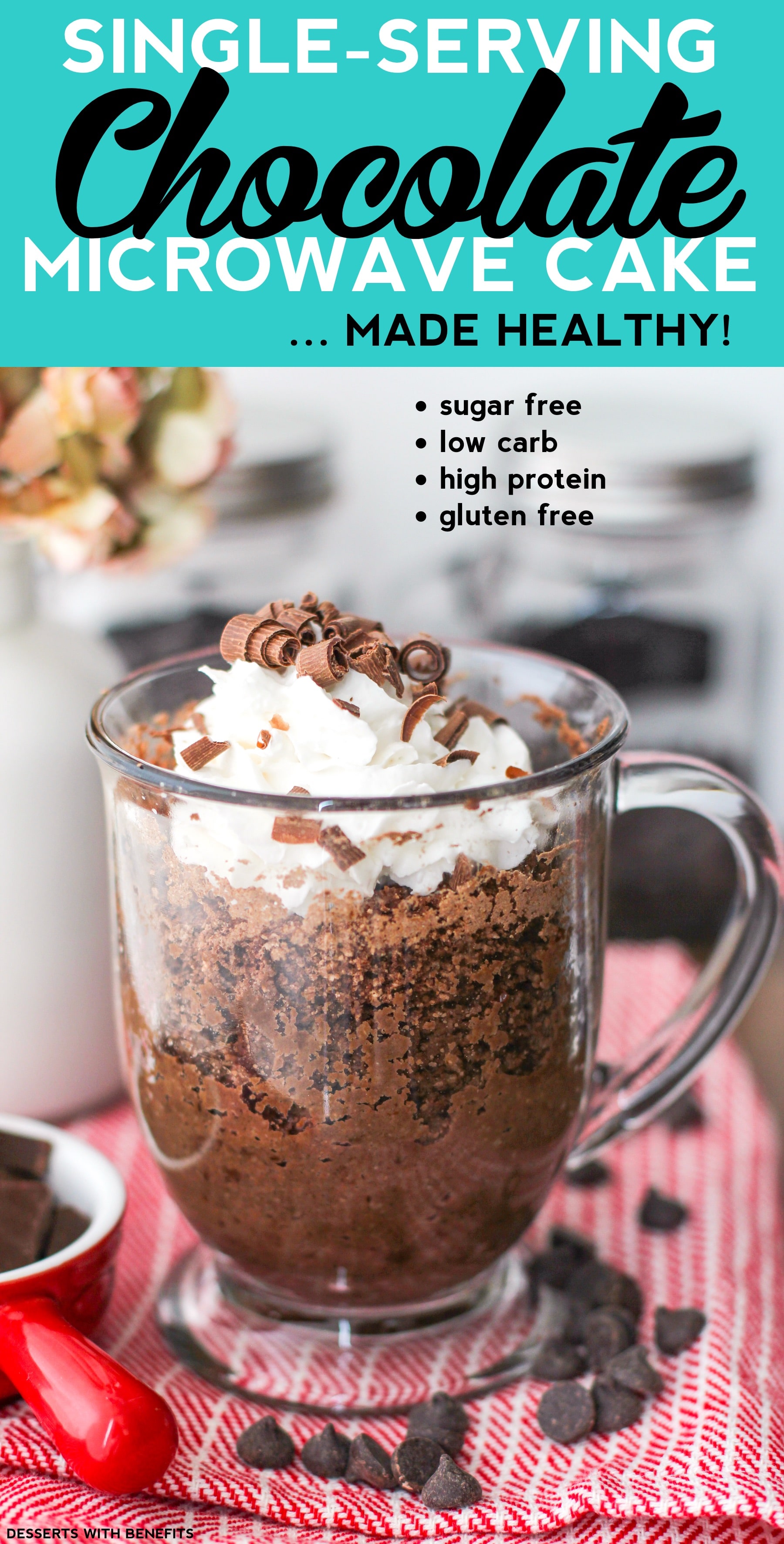 Healthy Single-Serving Chocolate Microwave Cake (refined sugar free, low carb, high protein, high fiber, gluten free, vegan) - Healthy Dessert Recipes at Desserts with Benefits