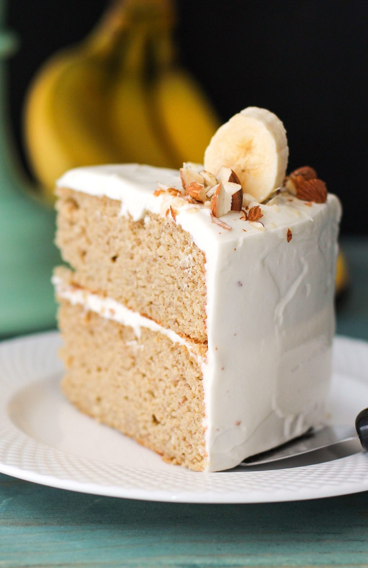 Healthy Banana Cake with Cream Cheese Frosting (refined sugar free, high protein, high fiber, gluten free) - Healthy Dessert Recipes at Desserts with Benefits