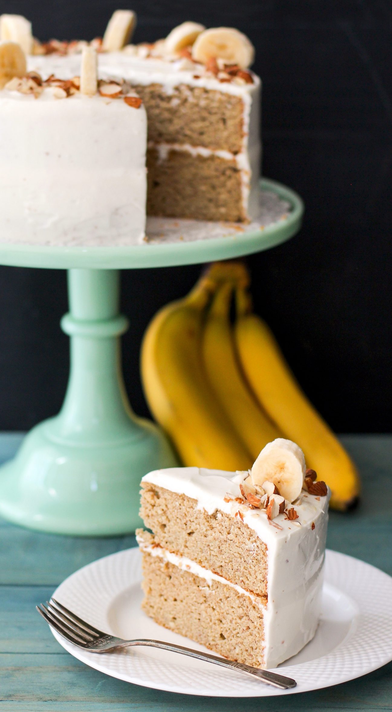 Healthy Banana Cake with Cream Cheese Frosting (refined sugar free, high protein, high fiber, gluten free) - Healthy Dessert Recipes at Desserts with Benefits